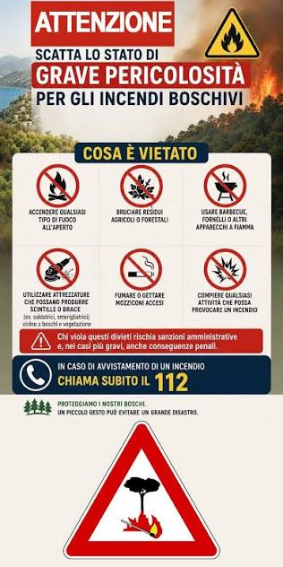 Stato di massima pericolosità per incendi boschivi